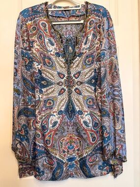 Sundance 100% Silk Multicolor Paisley Long-Sleeve Tunic